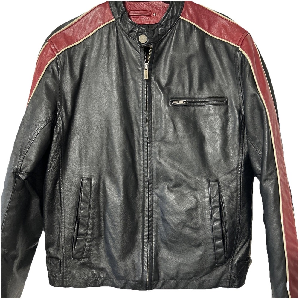 Wilsons Leather M. Julian Men's Size S Motorcycle Jacket Black Red Stripe